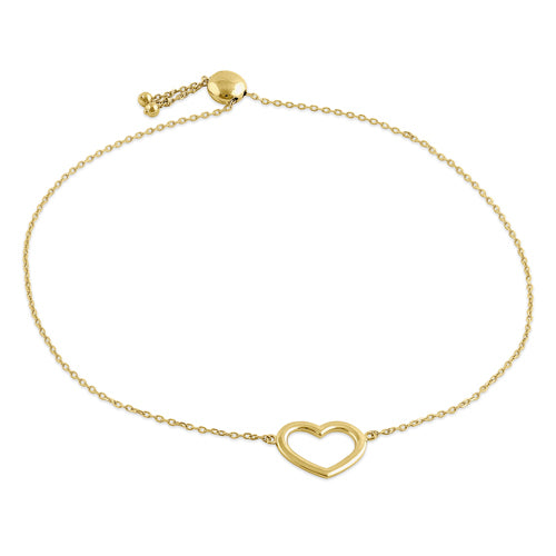 Solid 14K Yellow Gold Heart Bracelet