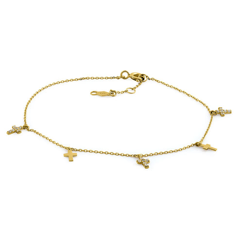 Solid 14K Yellow Gold Cross CZ Bracelet