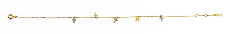 Solid 14K Yellow Gold Cross CZ Bracelet