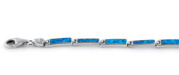 Sterling Silver Rectangular Blue Lab Opal Bracelet