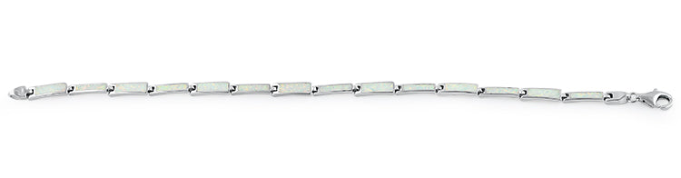 Sterling Silver Rectangular White Lab Opal Bracelet