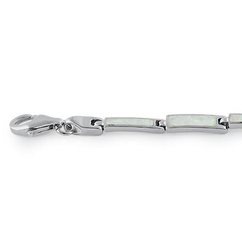 Sterling Silver Rectangular White Lab Opal Bracelet