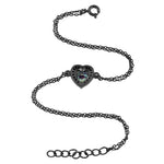 Sterling Silver Rainbow and Black CZ Heart Halo Black Rhodium Plated Bracelet
