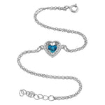 Sterling Silver Blue Topaz and Clear CZ Heart Halo Bracelet