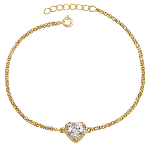 Sterling Silver Yellow and Clear CZ Heart Halo Gold Plated Bracelet