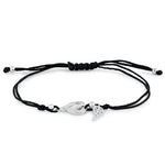 Sterling Silver Winged  White Lab Opal Open Heart Adjustable Silk Bracelet
