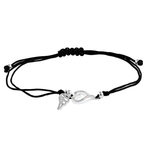 Sterling Silver Winged Mother of Pearl Open Heart Adjustable Silk Bracelet