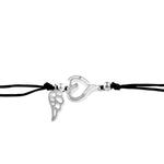 Sterling Silver Winged Mother of Pearl Open Heart Adjustable Silk Bracelet