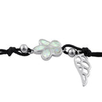 Sterling Silver Winged White Lab Opal Plumeria Adjustable Silk Bracelet