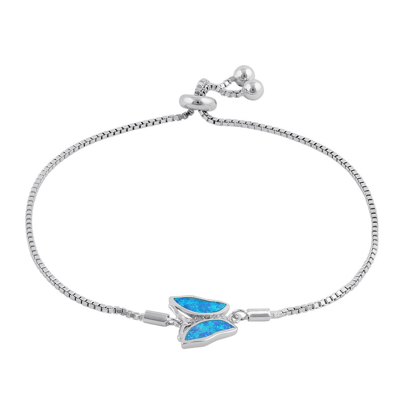 Sterling Silver Clear CZ and Blue Opal Butterfly Box Bracelet