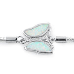 Sterling Silver Adjustable Butterfly White Lab Opal & Clear CZ Box Chain Bracelet