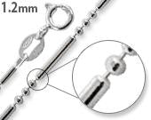 Sterling Silver Bar & 3 Beads Chain Necklace - 1.2mm