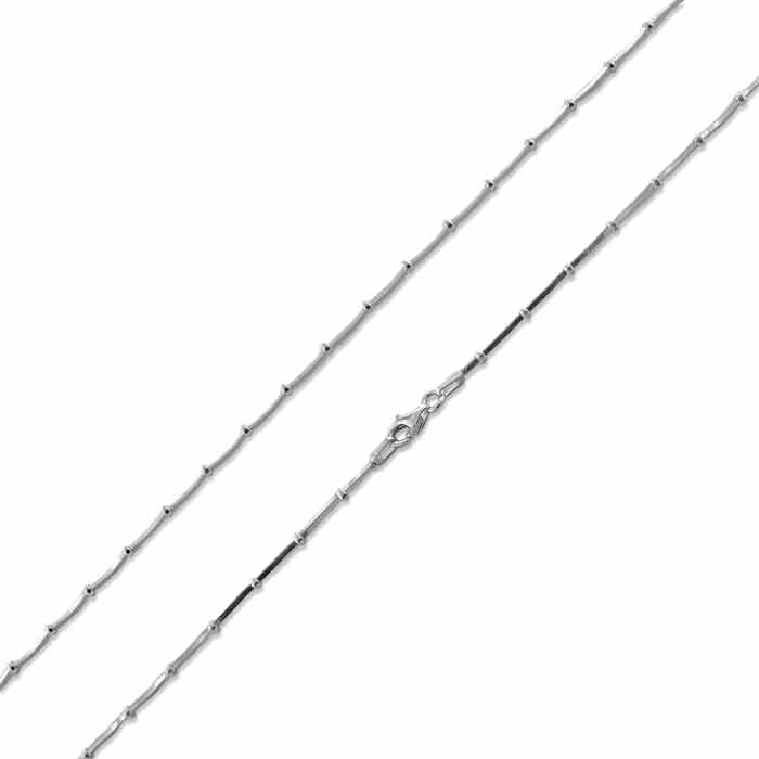 Sterling Silver 24" Square Snake Beaded Chain Necklace - 1MM