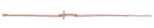 Sterling Silver Rose Gold Plated Clear CZ Cross Bracelet