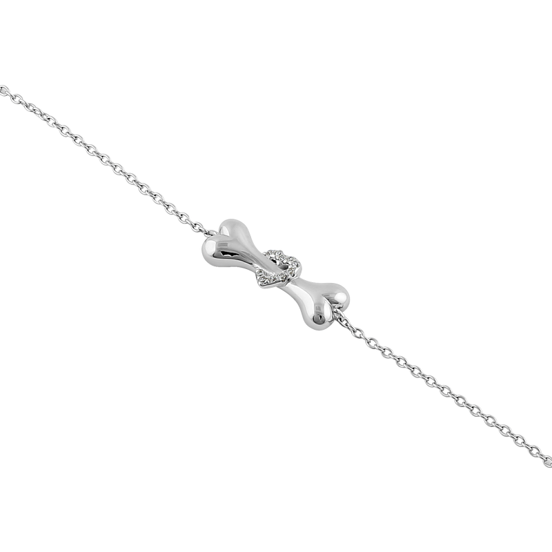 Sterling Silver Dog Bone Clear Heart CZ Bracelet