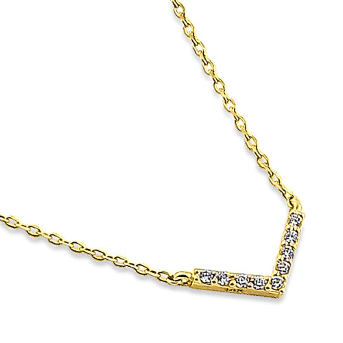 Solid 14K Yellow Gold V Shape CZ Necklace