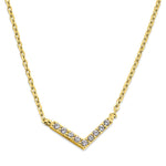Solid 14K Yellow Gold V Shape CZ Necklace