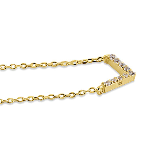Solid 14K Yellow Gold V Shape CZ Necklace