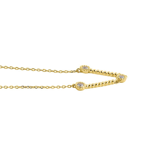 Solid 14K Yellow Gold Flex V Shape CZ Necklace