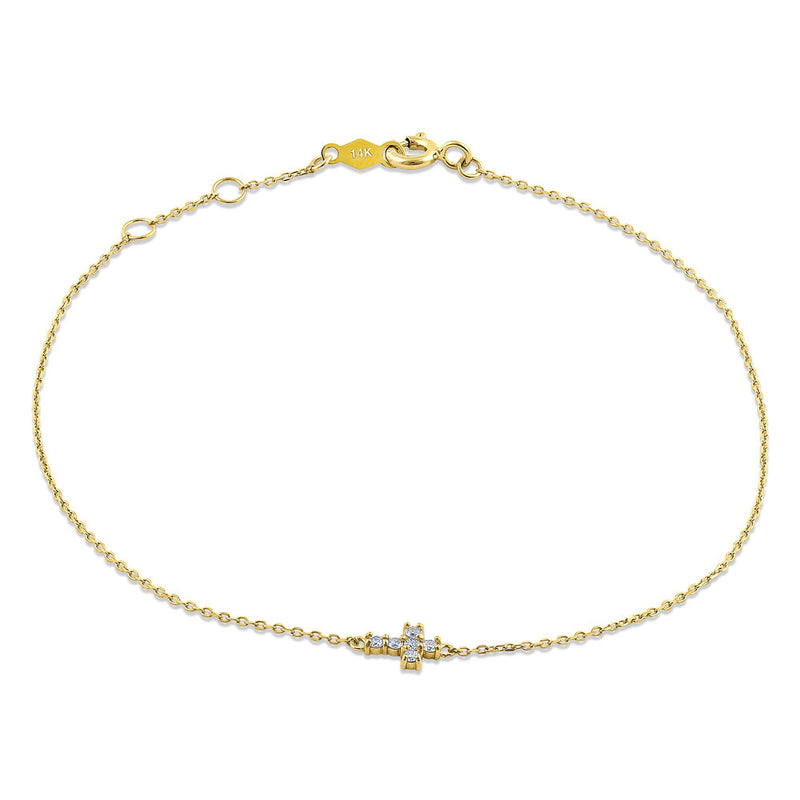 Solid 14K Yellow Gold Cross Diamond Bracelet