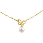 Solid 14K Yellow Gold Butterfly Pearl Diamond Necklace