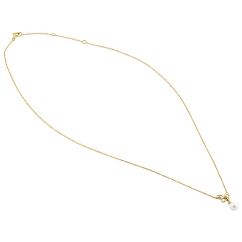 Solid 14K Yellow Gold Butterfly Pearl Diamond Necklace