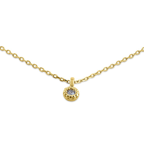 Solid 14K Yellow Gold Small Round Charm Diamond Necklace