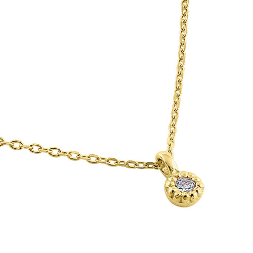 Solid 14K Yellow Gold Small Round Charm Diamond Necklace