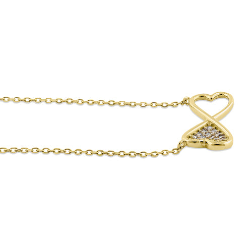 Solid 14K Yellow Gold Double Heart Diamond Necklace