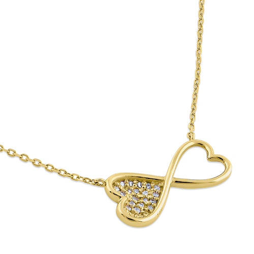 Solid 14K Yellow Gold Double Heart Diamond Necklace