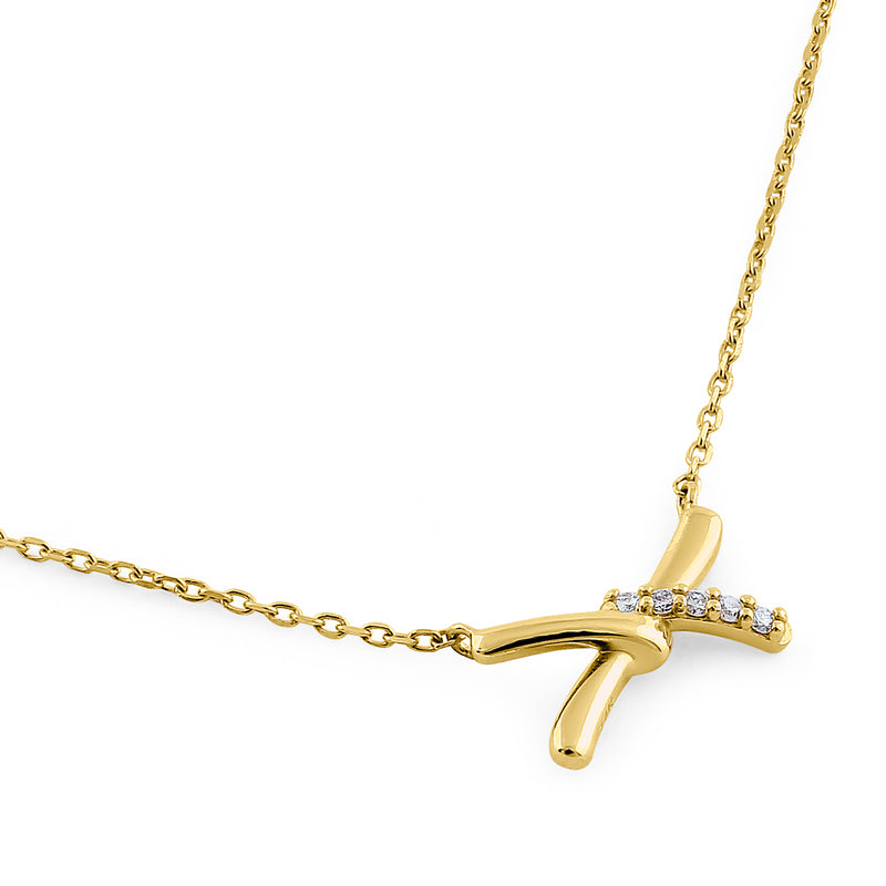 Solid 14K Yellow Gold X Shaped Knot Diamond Necklace