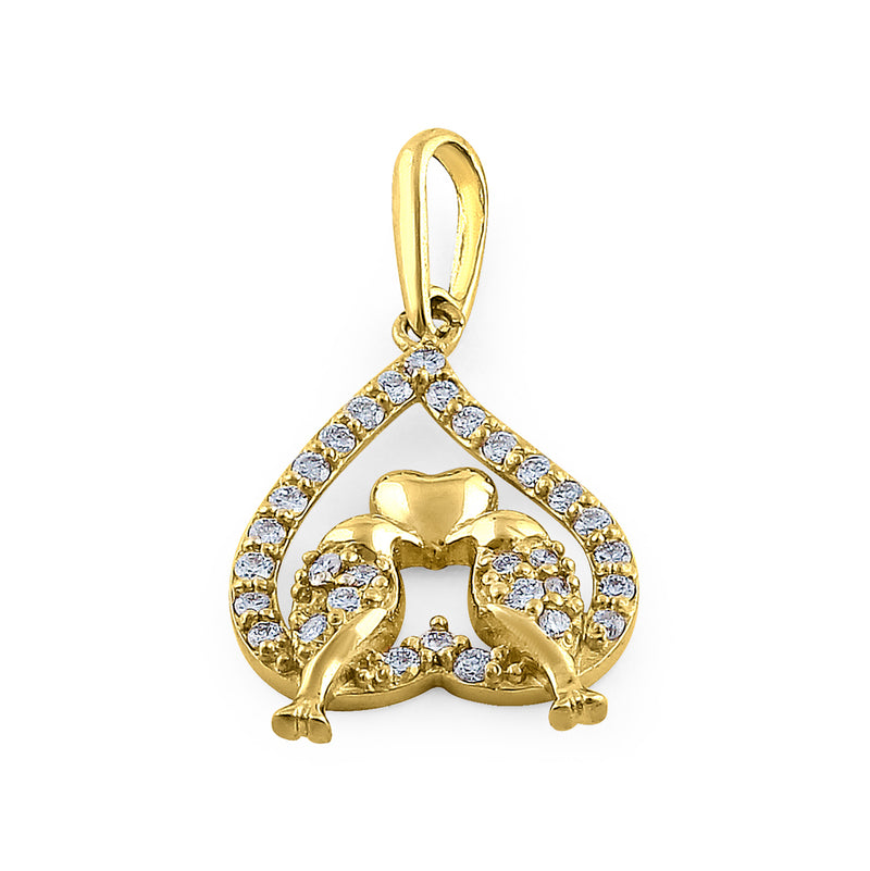 Solid 14K Yellow Gold Love Birds 0.18 ct. Diamond Pendant