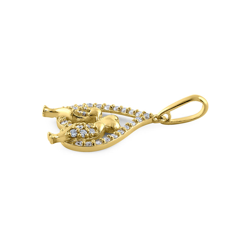 Solid 14K Yellow Gold Love Birds 0.18 ct. Diamond Pendant