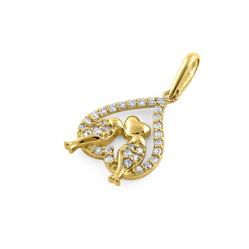 Solid 14K Yellow Gold Love Birds 0.18 ct. Diamond Pendant