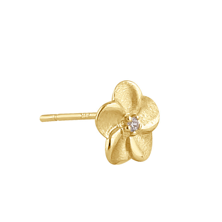 Solid 14K Gold Plumeria Diamond Earrings