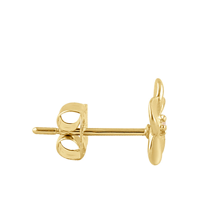 Solid 14K Gold Plumeria Diamond Earrings