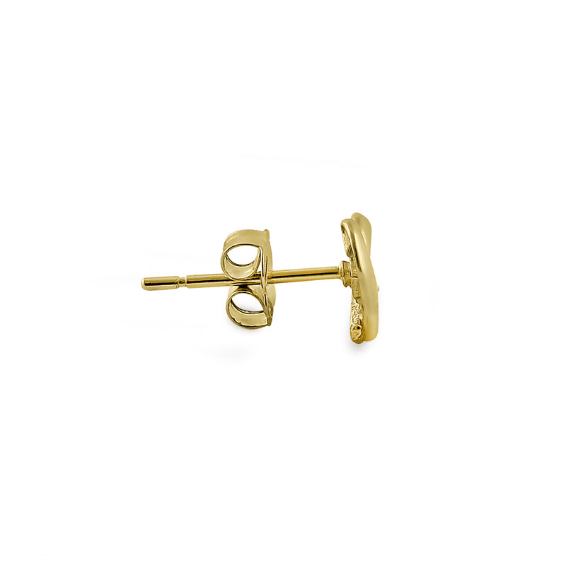 Solid 14K Yellow Gold Simple Overlap Heart Diamond Earrings