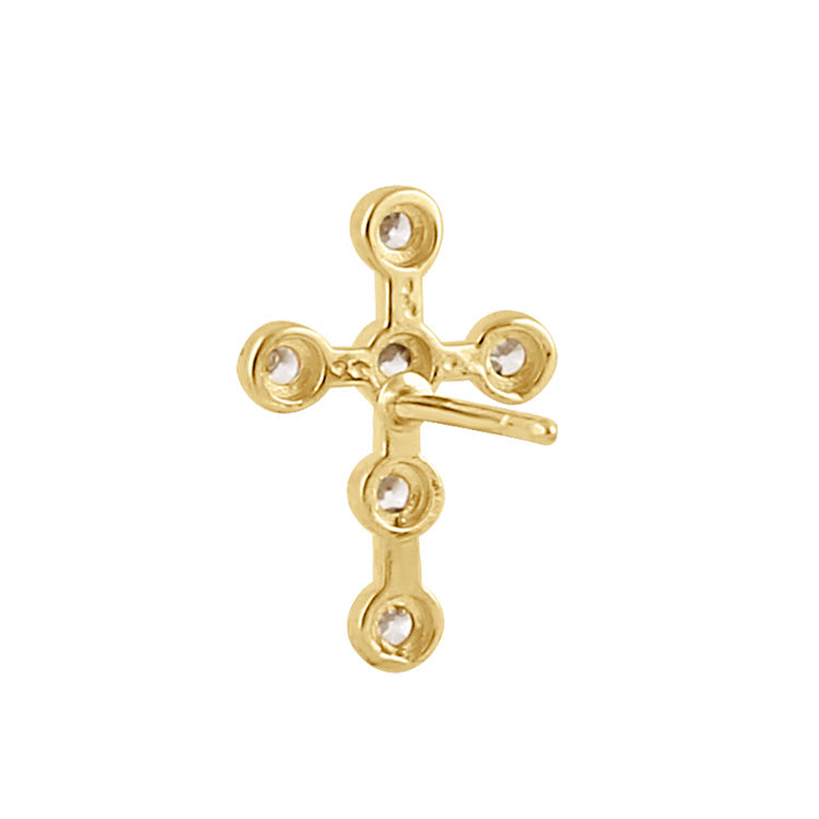 Solid 14K Gold Bead Cross Diamond Earrings