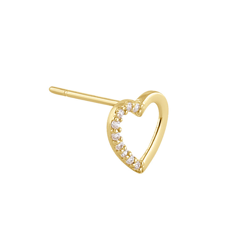Solid 14K Gold Open Heart Diamond Earrings