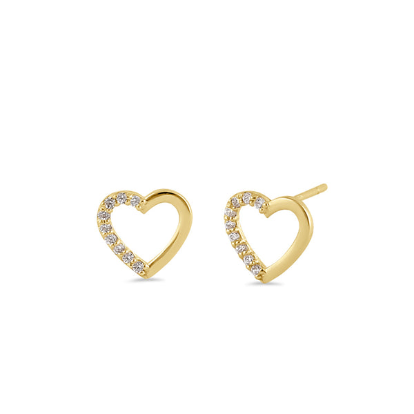 Solid 14K Gold Open Heart Diamond Earrings