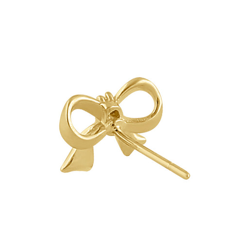Solid 14K Gold Ribbon Bow Diamond Earrings