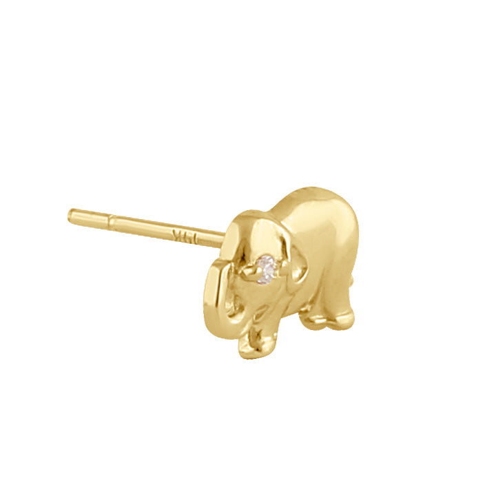 Solid 14K Gold Elephant Diamond Earrings