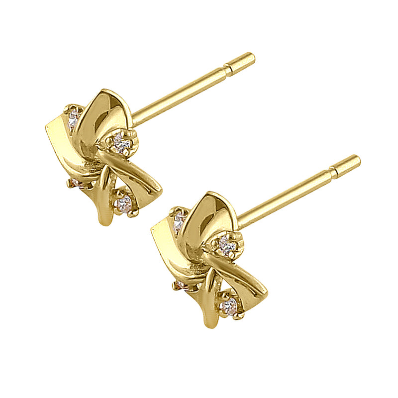 Solid 14K Yellow Gold Pinwheel Diamond Earrings