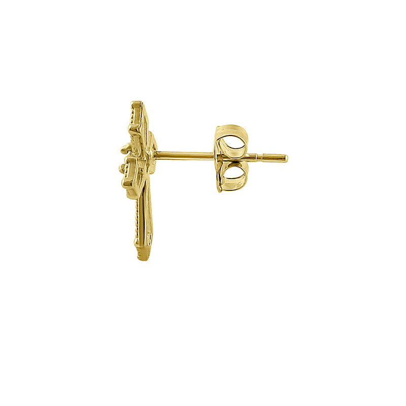 Solid 14K Yellow Gold Medieval Cross Diamond Earrings