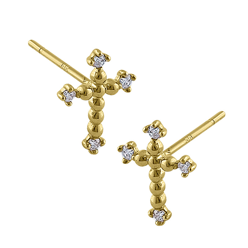 Solid 14K Yellow Gold Rounded Cross Diamond Earrings