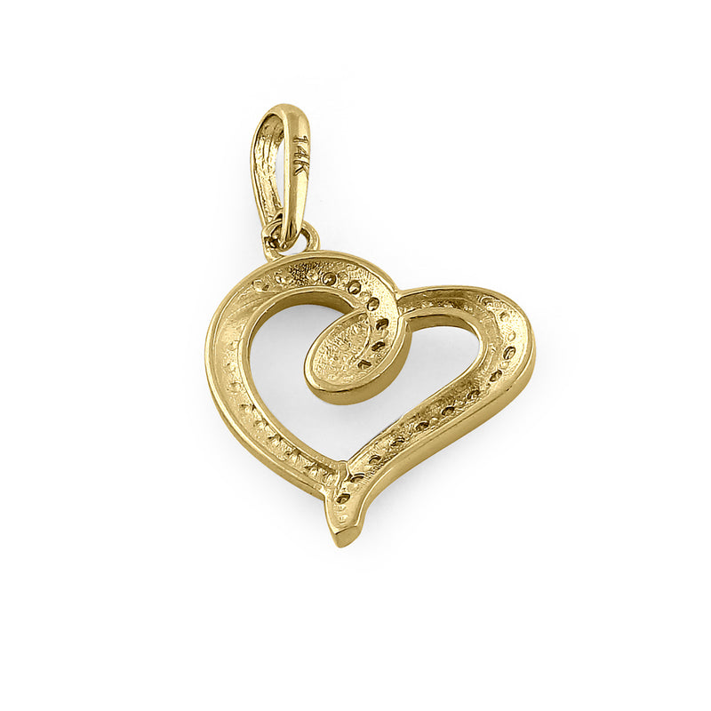 Solid 14K Yellow Gold Accent Heart 0.28 ct.Diamond Pendant
