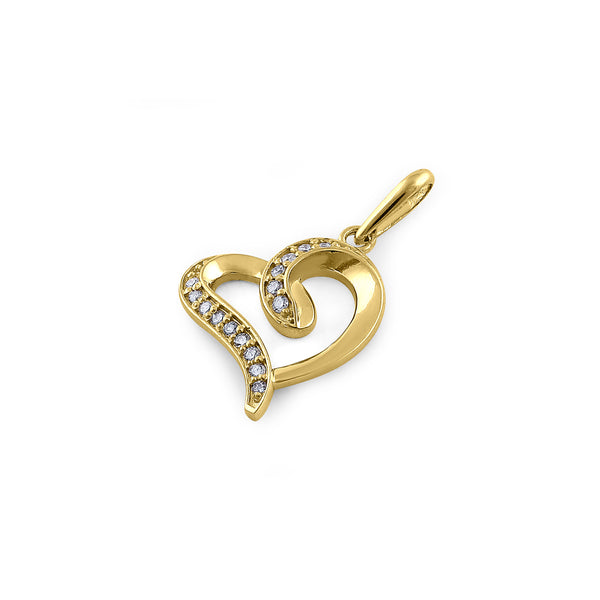 Solid 14K Yellow Gold Accent Heart 0.28 ct.Diamond Pendant