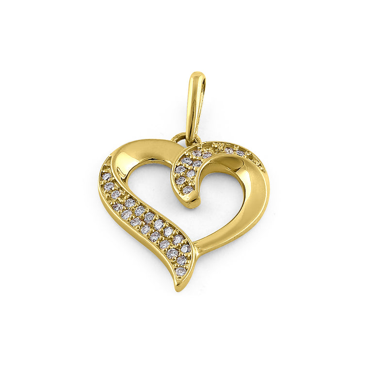 Solid 14K Yellow Gold Heart Double Row 0.13 ct. Diamond Pendant