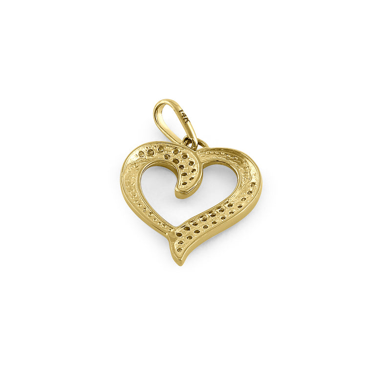 Solid 14K Yellow Gold Heart Double Row 0.13 ct. Diamond Pendant