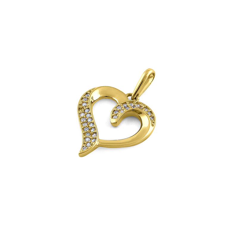 Solid 14K Yellow Gold Heart Double Row 0.13 ct. Diamond Pendant